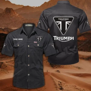 Triumph Motorcycles Short Sleeved Shirt, All Over Print Button Shirt CAR444052625862 - Black
