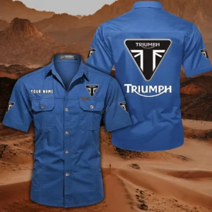 Triumph Motorcycles Short Sleeved Shirt, All Over Print Button Shirt CAR444052625862 - Cowboy Blue