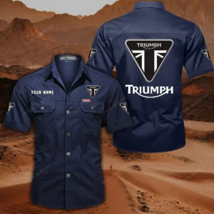 Triumph Motorcycles Short Sleeved Shirt, All Over Print Button Shirt CAR444052625862 - Dark Blue