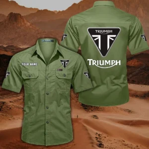 Triumph Motorcycles Short Sleeved Shirt, All Over Print Button Shirt CAR444052625862 - Fruit Green