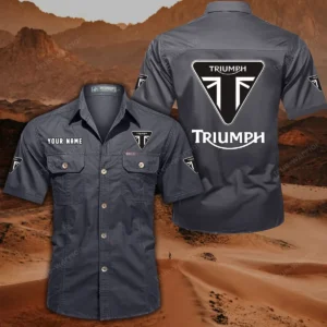 Triumph Motorcycles Short Sleeved Shirt, All Over Print Button Shirt CAR444052625862 - Gray
