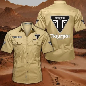 Triumph Motorcycles Short Sleeved Shirt, All Over Print Button Shirt CAR444052625862 - Khaki