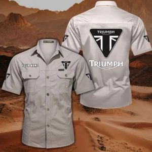 Triumph Motorcycles Short Sleeved Shirt, All Over Print Button Shirt CAR444052625862 - Off-White