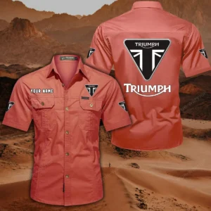 Triumph Motorcycles Short Sleeved Shirt, All Over Print Button Shirt CAR444052625862 - Red