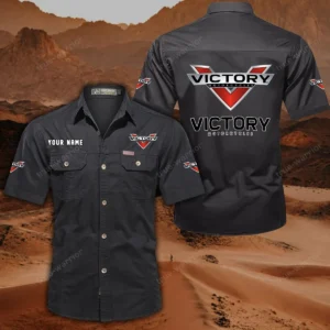 Victory Motorcycles Short Sleeved Shirt, All Over Print Button Shirt CAR444052625863 - Black