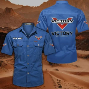 Victory Motorcycles Short Sleeved Shirt, All Over Print Button Shirt CAR444052625863 - Cowboy Blue