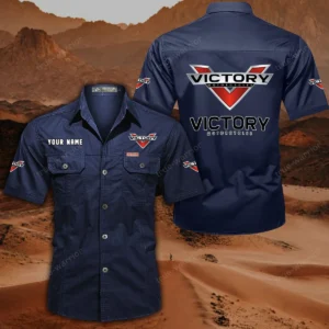 Victory Motorcycles Short Sleeved Shirt, All Over Print Button Shirt CAR444052625863 - Dark Blue
