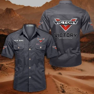 Victory Motorcycles Short Sleeved Shirt, All Over Print Button Shirt CAR444052625863 - Gray