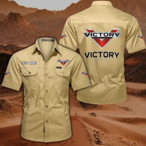 Victory Motorcycles Short Sleeved Shirt, All Over Print Button Shirt CAR444052625863 - Khaki