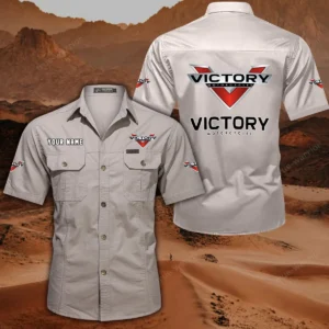 Victory Motorcycles Short Sleeved Shirt, All Over Print Button Shirt CAR444052625863 - Off-White
