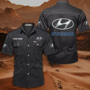 Hyundai Short Sleeved Shirt, All Over Print Button Shirt CAR444052625864 - Black