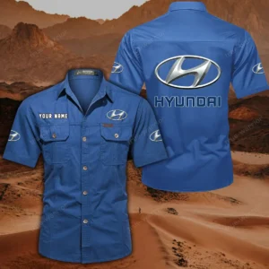 Hyundai Short Sleeved Shirt, All Over Print Button Shirt CAR444052625864 - Cowboy Blue