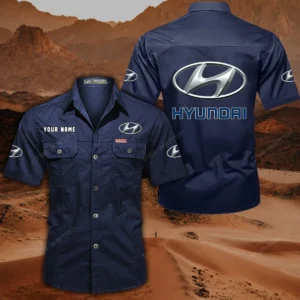 Hyundai Short Sleeved Shirt, All Over Print Button Shirt CAR444052625864 - Dark Blue