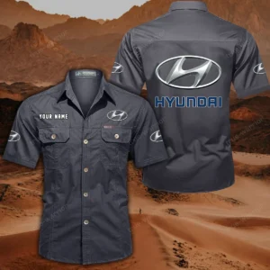 Hyundai Short Sleeved Shirt, All Over Print Button Shirt CAR444052625864 - Gray