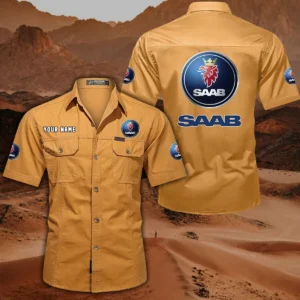 Saab Automobile Short Sleeved Shirt, All Over Print Button Shirt CAR444052625865 - Turmeric