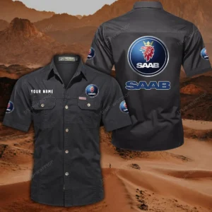 Saab Automobile Short Sleeved Shirt, All Over Print Button Shirt CAR444052625865 - Black