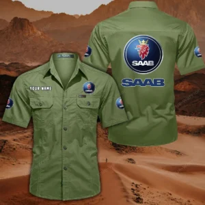 Saab Automobile Short Sleeved Shirt, All Over Print Button Shirt CAR444052625865 - Fruit Green