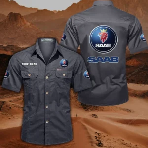 Saab Automobile Short Sleeved Shirt, All Over Print Button Shirt CAR444052625865 - Gray