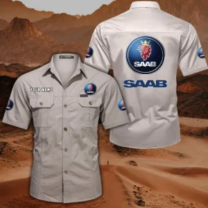 Saab Automobile Short Sleeved Shirt, All Over Print Button Shirt CAR444052625865 - Off-White