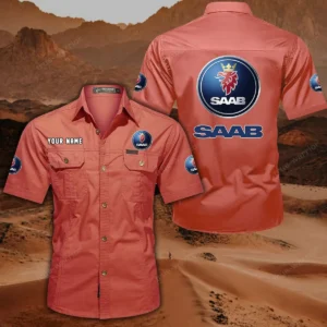 Saab Automobile Short Sleeved Shirt, All Over Print Button Shirt CAR444052625865 - Red