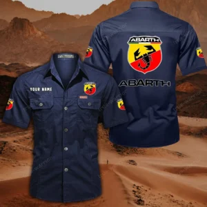 Abarth Short Sleeved Shirt, All Over Print Button Shirt CAR444052625866 - Dark Blue