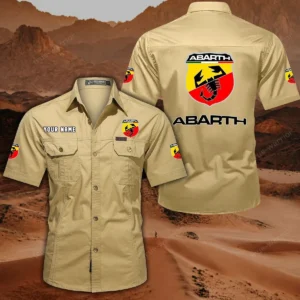 Abarth Short Sleeved Shirt, All Over Print Button Shirt CAR444052625866 - Khaki