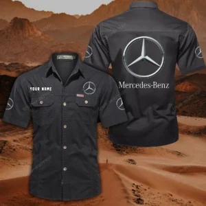 Mercedes Benz Short Sleeved Shirt, All Over Print Button Shirt CAR444052625867 - Black