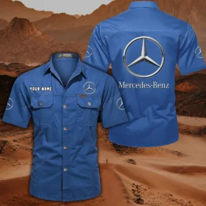 Mercedes Benz Short Sleeved Shirt, All Over Print Button Shirt CAR444052625867 - Cowboy Blue