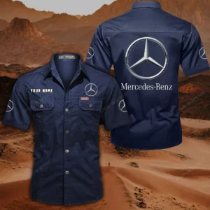 Mercedes Benz Short Sleeved Shirt, All Over Print Button Shirt CAR444052625867 - Dark Blue