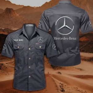 Mercedes Benz Short Sleeved Shirt, All Over Print Button Shirt CAR444052625867 - Gray