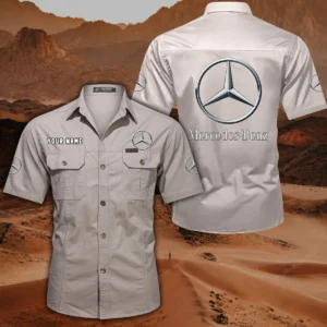 Mercedes Benz Short Sleeved Shirt, All Over Print Button Shirt CAR444052625867 - Off-White