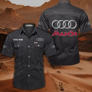 Audi Short Sleeved Shirt, All Over Print Button Shirt CAR444052625868 - Black
