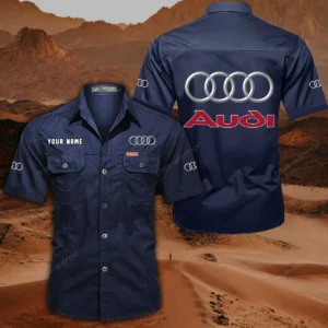 Audi Short Sleeved Shirt, All Over Print Button Shirt CAR444052625868 - Dark Blue