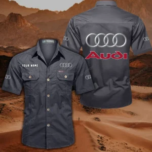 Audi Short Sleeved Shirt, All Over Print Button Shirt CAR444052625868 - Gray