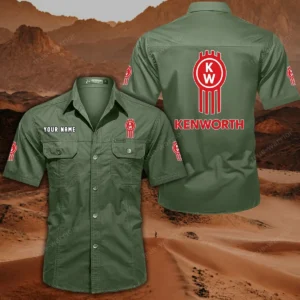 Kenworth Short Sleeved Shirt, All Over Print Button Shirt CAR444052625879 - Army Green