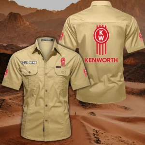 Kenworth Short Sleeved Shirt, All Over Print Button Shirt CAR444052625879 - Khaki