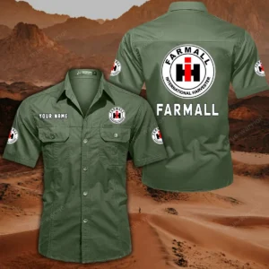Farmall Short Sleeved Shirt, All Over Print Button Shirt CAR444052625880 - Army Green