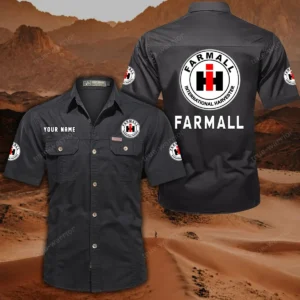 Farmall Short Sleeved Shirt, All Over Print Button Shirt CAR444052625880 - Black