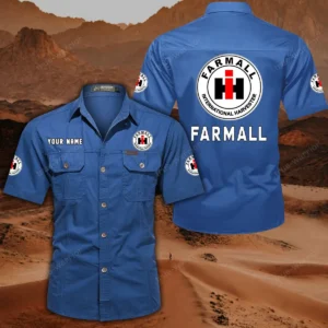 Farmall Short Sleeved Shirt, All Over Print Button Shirt CAR444052625880 - Cowboy Blue