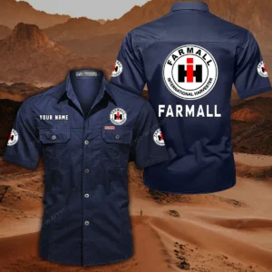 Farmall Short Sleeved Shirt, All Over Print Button Shirt CAR444052625880 - Dark Blue