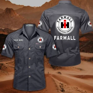 Farmall Short Sleeved Shirt, All Over Print Button Shirt CAR444052625880 - Gray