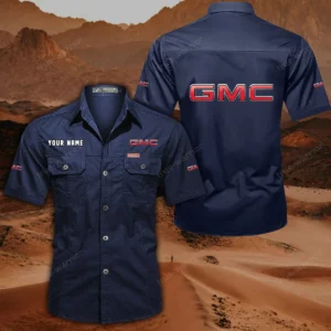 GMC Car Short Sleeved Shirt, All Over Print Button Shirt CAR444052625897 - Dark Blue
