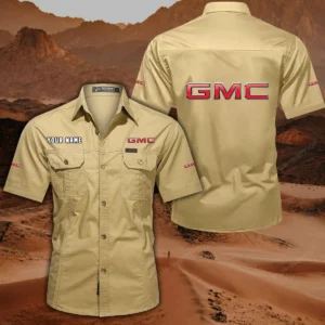GMC Car Short Sleeved Shirt, All Over Print Button Shirt CAR444052625897 - Khaki