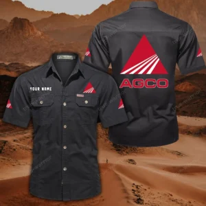 AGCO Allis Short Sleeved Shirt, All Over Print Button Shirt CAR444052625966 - Black
