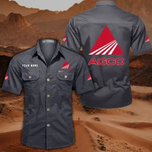 AGCO Allis Short Sleeved Shirt, All Over Print Button Shirt CAR444052625966 - Gray