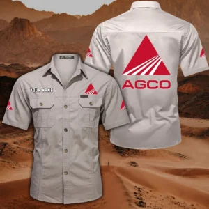 AGCO Allis Short Sleeved Shirt, All Over Print Button Shirt CAR444052625966 - Beige