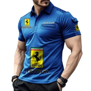Ferrari Pocket Polo Shirt, All Over Print Shirt For Ferrari Fan CAR450051325335 - Blue