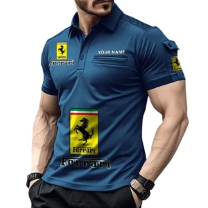 Ferrari Pocket Polo Shirt, All Over Print Shirt For Ferrari Fan CAR450051325335 - Navy Blue