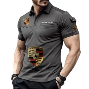 Porsche Pocket Polo Shirt, All Over Print Shirt For Porsche Fan CAR450051325341 - Gray