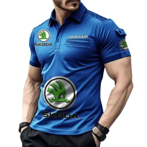 Skoda Pocket Polo Shirt, All Over Print Shirt For Skoda Fan CAR450051325387 - Blue
